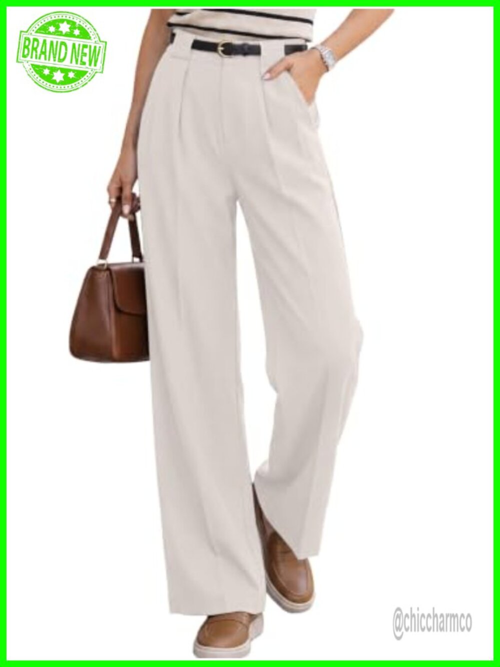 Wide Leg High Waist Dress Pants Polyester Spandex Business Casual Trousers